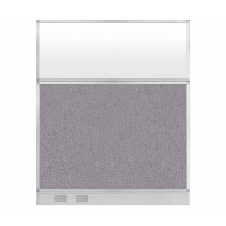 Versare Hush Panel Configurable Cubicle Partition 5' x 6' Cloud Gray Fabric Frosted Window w/ Cable Channel 1856408-3
